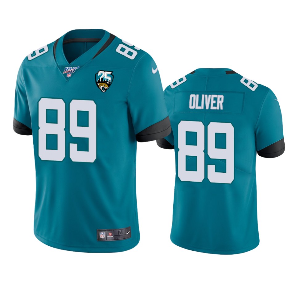 Men Nike Jacksonville Jaguars #89 Josh Oliver Teal 25th Anniversary Vapor Limited Stitched NFL 100th Season Jersey->jacksonville jaguars->NFL Jersey